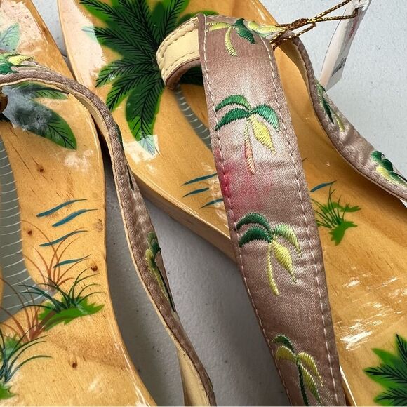 Woodies Vintage Shoes Wooden Wedge Sandals HAND PAINTED PALM TREES Clogs Sz 6 - Picture 15 of 15